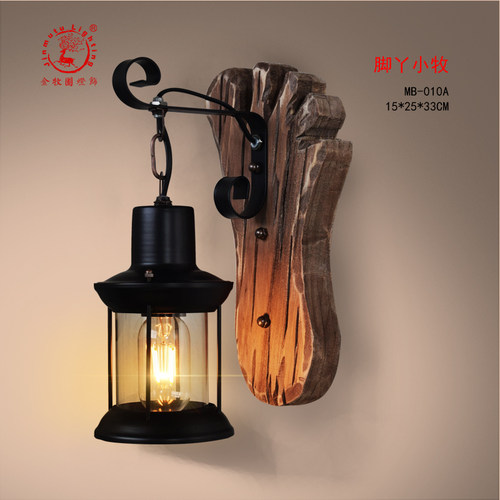 美式复古工业风LOFT实木创意个性酒吧怀旧咖啡馆餐厅船木装饰壁灯 - 图2