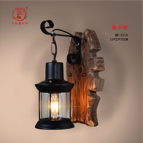美式复古工业风LOFT实木创意个性酒吧怀旧咖啡馆餐厅船木装饰壁灯 - 图0