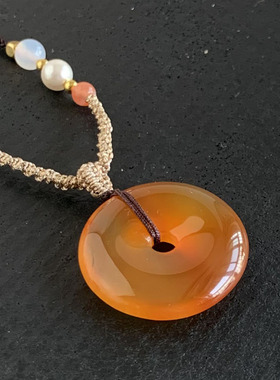 天然原色红玛瑙平安扣晶体温润