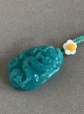 天然天河石雕刻牡丹花吊坠