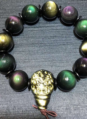 天然黑曜石手链神兽佛头