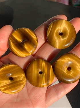天然黄虎石平安扣吊坠毛衣链