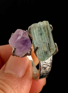 天然紫水晶海蓝宝原矿原色