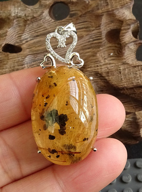 天然黑云母闪亮发晶项链吊坠