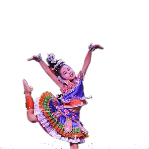 Десятая сессия маленького стиля лотоса, наступающая на красочную танцевальную службу, дети Miao и Dai Ethnic Mitherity Dance Performance Clothing