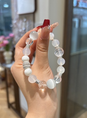 原创天然白玛瑙手链女款白水晶白阿塞手串简约清新送人礼物七夕