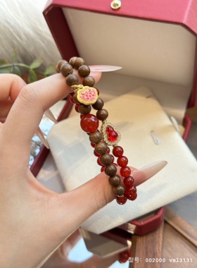 天然红玛瑙手链女款沉香手串简约招财红色送人新中式本命年礼物