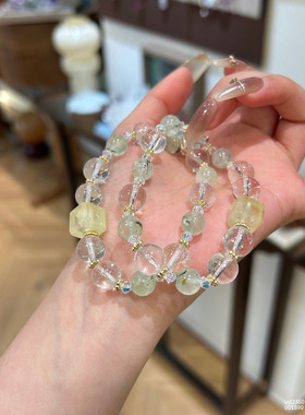 天然发丝葡萄石白水晶柠檬晶方糖手串手链女高级感招财幸运升学