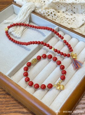 原创天然朱砂手链女款水飞砂红色手串简约送人新中式本命年礼物