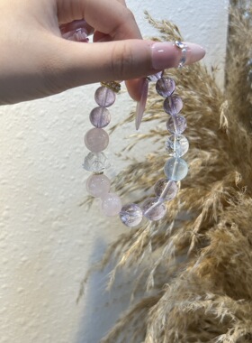 原创天然紫水晶手链女款粉水晶手串简约海蓝宝高品质送人七夕礼物