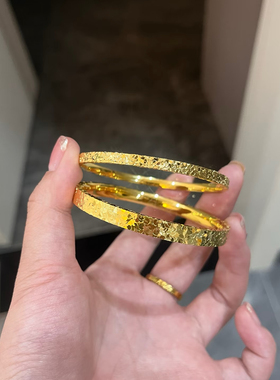 水贝足金9999黄金三面碎碎冰手镯爆闪碎碎金纯金圆镯经典婚嫁三金