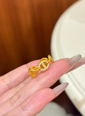 水贝5D工艺黄金猪鼻子戒指足金999点钻固口指环时尚百搭新款戒子