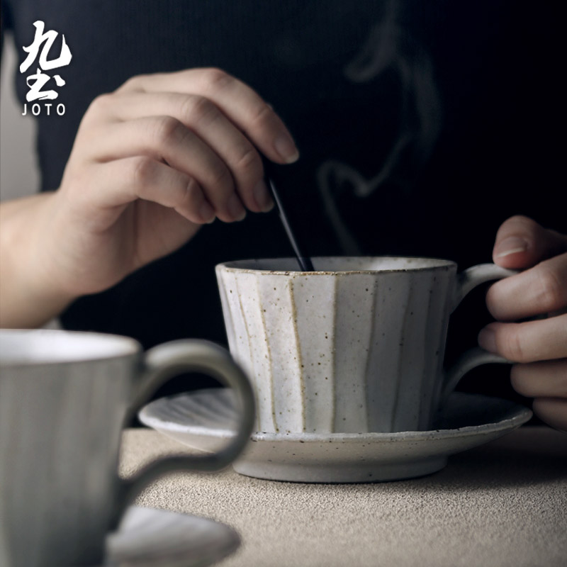 日式手工咖啡杯带碟vintage杯子复古创意粗陶马克杯下午茶杯套装-图2