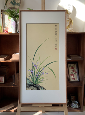 纯手绘兰花国画水墨画客厅书房茶室办公室卧室挂画装饰画47×92cm
