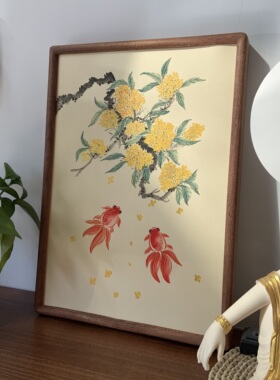 纯手绘国画桂花鱼富贵有余茶室书房摆件装饰画挂画送礼礼品A3尺寸