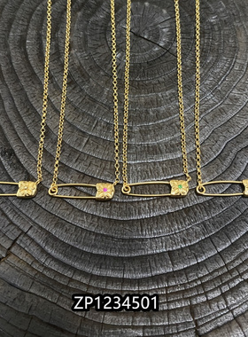 925纯银电镀22k真金别针项链