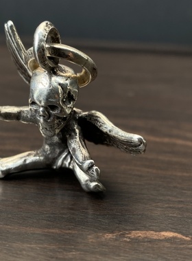 925纯银飞翔骷髅吊坠项链