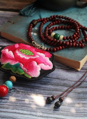 荷花刺绣挂件气质优雅百搭项链女