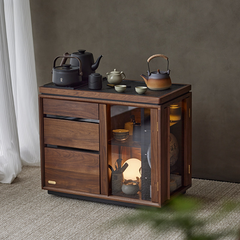 实木移动茶水柜新中式办公室黑胡桃木茶边柜下水茶桌侧边柜茶台,淘宝优惠券,粉丝福利购,淘宝优惠卷