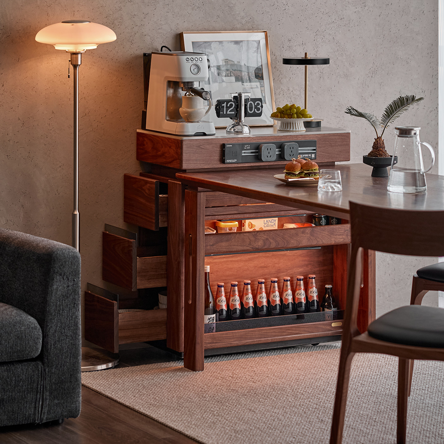 色格实木窄岛台黑胡桃木餐厅客厅酒柜吧台多功能小型家用餐边柜,淘宝优惠券,粉丝福利购,淘宝优惠卷