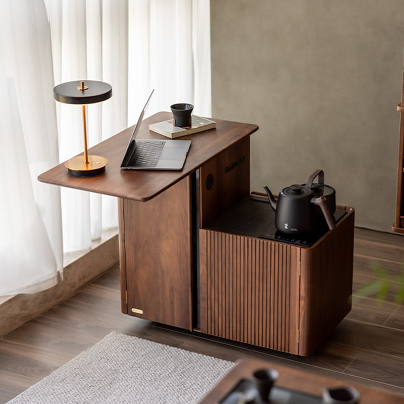 实木旋转茶车家用客厅沙发边柜茶几黑胡桃木茶水柜可移动茶台茶桌,淘宝优惠券,粉丝福利购,淘宝优惠卷