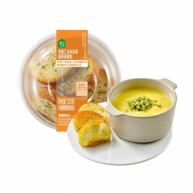 盒马工坊 奶油蘑菇浓汤 火腿番茄浓汤 青麦仁玉米浓汤配蒜香面包