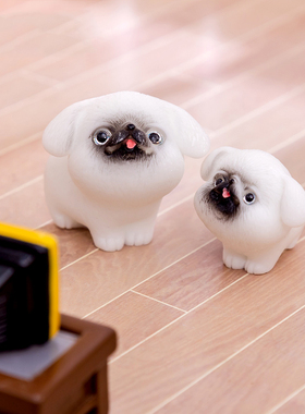 微景观简约创意可爱动物巴哥小狗公仔DIY装饰品配件汽车桌面摆件