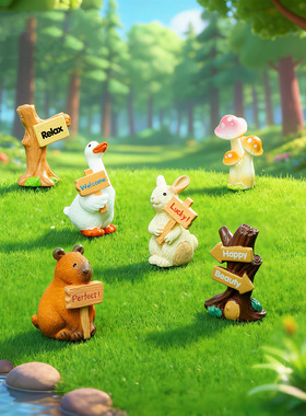 微景观简约创意路标举牌兔子水豚动物 DIY装饰品迷你桌面车载摆件