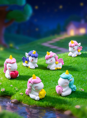 微景观现代塑料工艺品可爱卡通动物新款星星独角兽蛋糕装饰品摆件