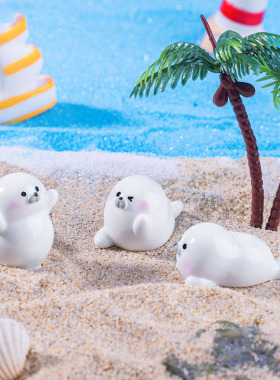 微景观创意可爱卡通动物小海豹水族造景 DIY装饰品迷你桌面小摆件