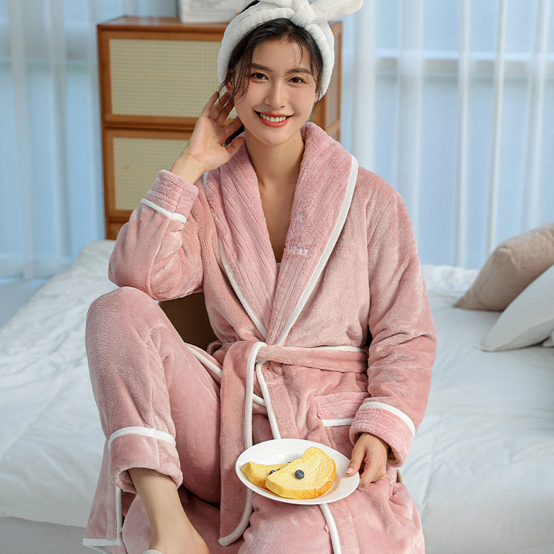 珊瑚绒睡袍女春秋2024年新款加厚加绒法兰绒家居服睡衣女秋冬浴袍,淘宝优惠券,粉丝福利购,淘宝优惠卷