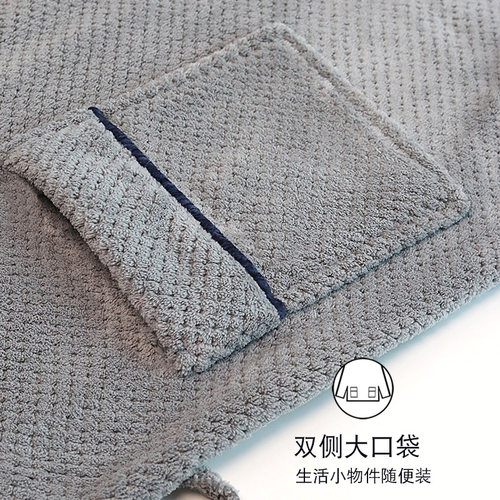 浴袍男款珊瑚绒吸水速干菠萝格家用情侣长款浴衣浴袍可裹女士睡袍 - 图1