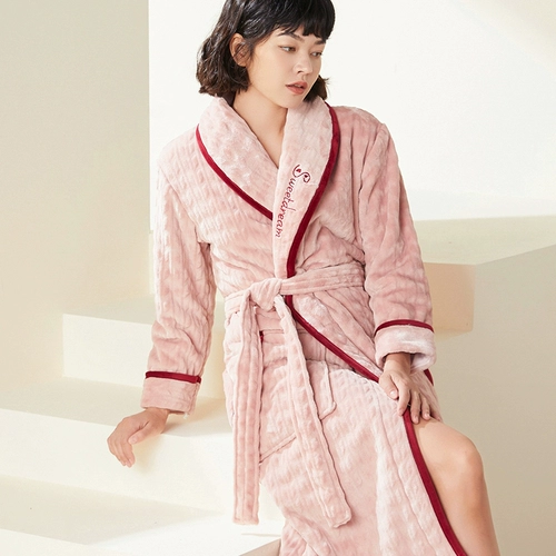 Длинный демисезонный банный халат, коралловая бархатная сексуальная пижама, зимняя юбка, мужской милый лонгслив, увеличенная толщина