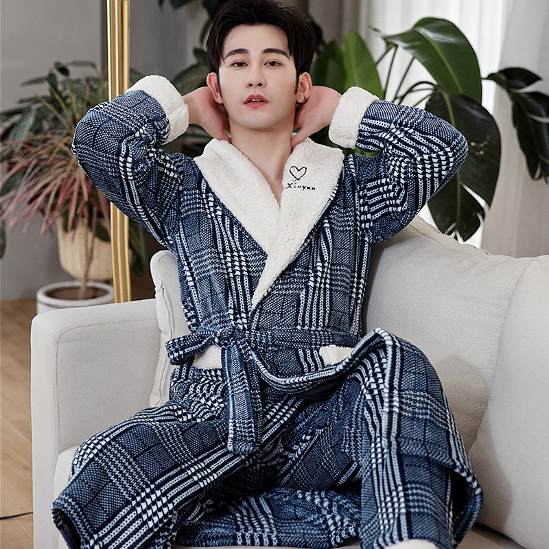珊瑚绒长款冬季加绒男士日式睡袍 迅尔美睡袍/浴袍