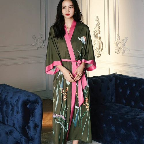 Осенний шелковый лонгслив, летний тонкий банный халат, шелковая длинная пижама