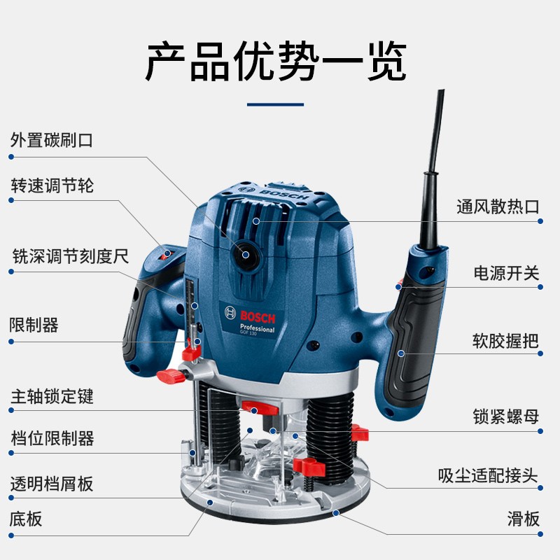 博世雕刻机GOF130电木铣手持修边机博士电动工具木工开槽机开孔机 - 图2