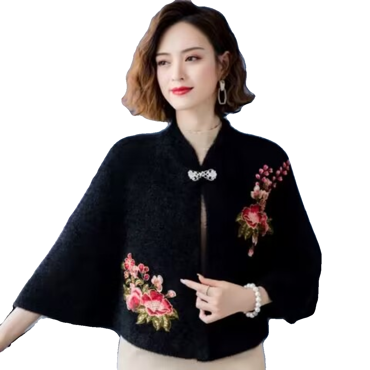 水貂绒披肩小外套女斗篷短款秋冬开衫高档搭配旗袍的外搭刺绣坎肩 - 图3