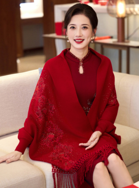 高端妈妈婚礼旗袍披肩外搭红色