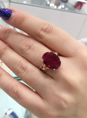 俄罗斯镀玫瑰金镶嵌椭圆红宝石时尚气质开口可调节戒指