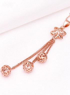 俄罗斯585紫金女款流苏圆球吊坠镀14K玫瑰金彩金甜美锁骨链高级感