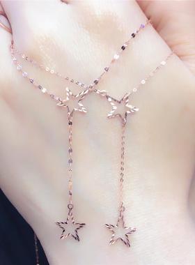 俄罗斯585紫金镀14k欧美时尚玫瑰金百搭五角星项链饰品锁骨链礼物