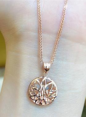 俄罗斯585紫金女款圆形花朵吊坠镀14K彩金项链潮流时尚精致感礼物