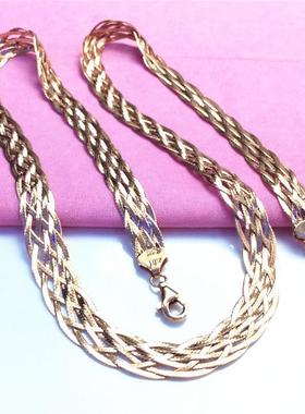 俄罗斯585紫金女款板链项链时尚豪华气质奢华镀14k玫瑰金彩金套链