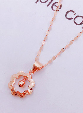 俄罗斯585紫金项链镀14K玫瑰金彩金灵动小花吊坠潮流简约女士礼物