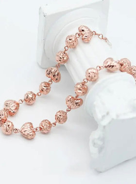 俄罗斯585紫金爱心珠珠手链韩版时尚潮流镀14K玫瑰金手饰女款礼物