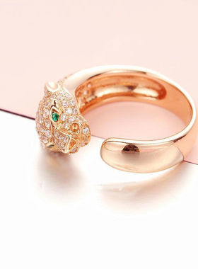 俄罗斯豹子戒指时尚欧美镀玫瑰金个性豪华女士精美礼物