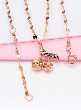 俄罗斯585紫金项链镀14K玫瑰金时尚精致樱桃吊坠轻奢风个性锁骨链