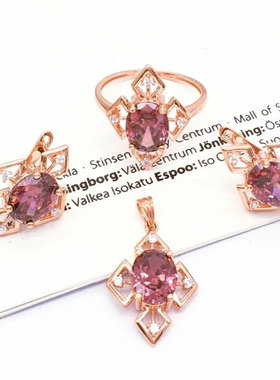 俄罗斯585紫金轻奢菱形吊坠经典优雅精致玫瑰金项链女款ins高级感