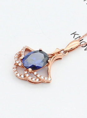 俄罗斯585紫金镀14K玫瑰金蓝石扇形吊坠时尚潮流项链女款轻奢小众
