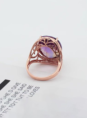 俄罗斯585紫金椭圆宽面戒指豪华轻奢个性首饰14K玫瑰金高级感戒指